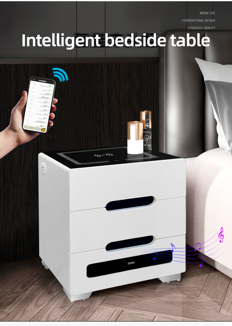  MKYOKO Smart Nightstand, Smart LED Bedside Table with 2  Drawers, with USB, Wireless Charging Port Bluetooth Speaker, for Bedroom  and Living Room (Color : White, Size : Small) : Home & Kitchen
