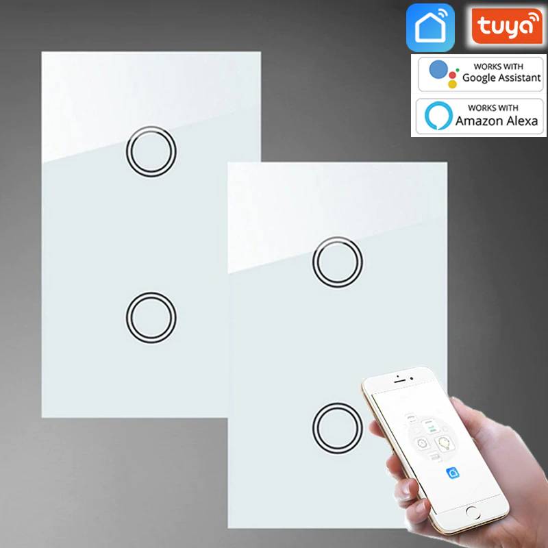 2 Gang 2 Way Smart Light Switch Wireless Wall Touch Control