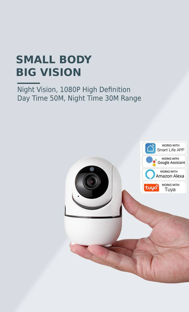 wifi security indoor camera, tuya smart life, google home, alexa voice control