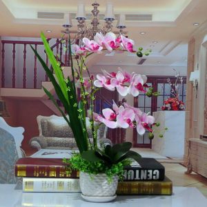 Artificial Butterfly Orchid Flower Pink flower White pot