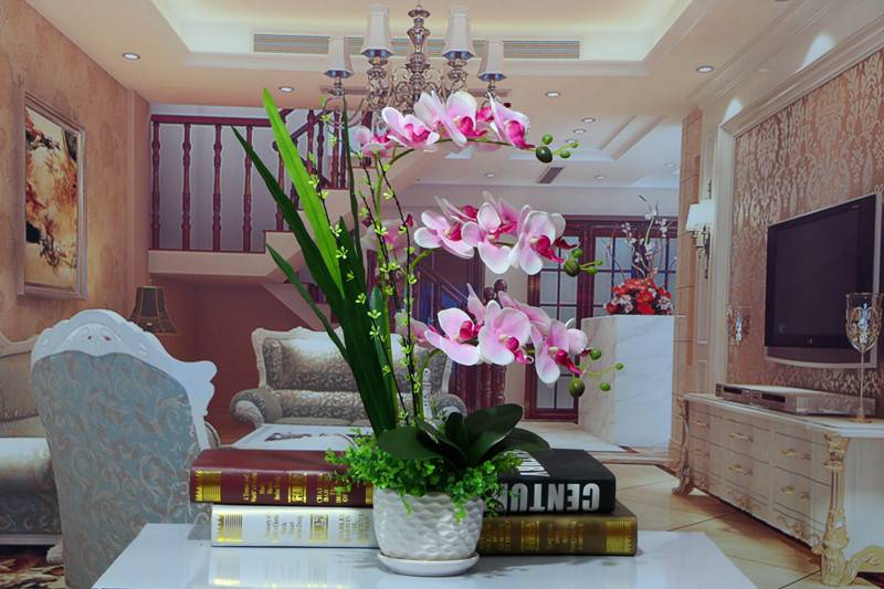 Artificial Butterfly Orchid Flower Pink flower White pot