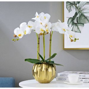 Artificial Butterfly Orchid Flower White flower Golden pot