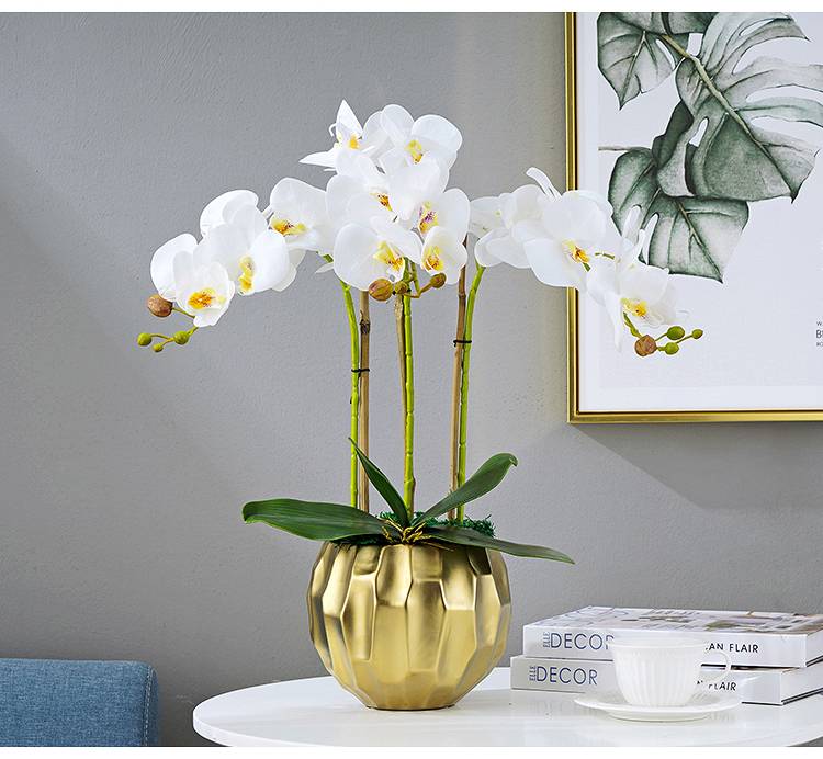 Artificial Butterfly Orchid Flower White flower Golden pot