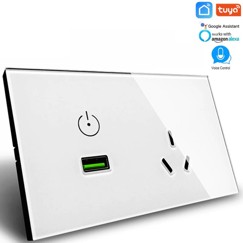 AU Approved USB Wall Power Socket, Crystal Glass Panel,Touch Switch USB Wall Socket with Wall Outlet,220V plug socket